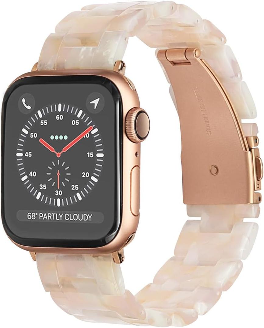 MAIRUI Resin Watch Band Compatible with Apple Watch for Women Men 41mm/40mm/38mm Series 9/8/7/6 SE Slim Bands Strap Bracelet Wristband for iWatch 5/4/3/2/1/Ultra/Ultra 2(Pink Tan)
