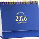 Small Desk Calendar 2026, Standing Flip Desktop Calendar from Now to December 2026 - Metal Ring Twin-Wire Binding Monthly Desktop Calendar for Home Office School (Blue)
