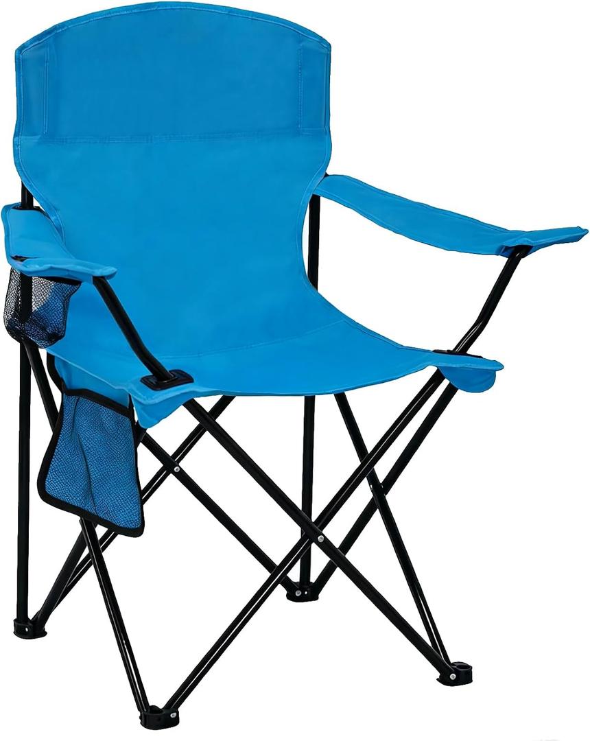 Folding Camping Chair with Cup Holder & Side Storage Bag 300lbs Capacity Lightweight High Back Portable for Beach, Picnic, Sport, Blue, 1 Pack