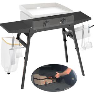 Upgraded Griddle Stand for Blackstone 22/17, Portable Blackstone Stand with Adjustable Legs, Side shelfs, Tool Hooks, Garbage Bag Holder & Paper Towel Holder, Grill Stand for Outdoor Cooking/Camping