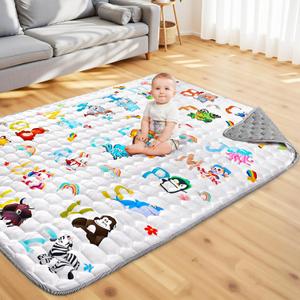 74x50 Playpen Mat for Baby Crawling: Large Baby Play Mat for Kids Infants, Toddler, Soft Non-Slip & Washable Baby Floor mat, Foldable Playmat for Indoor & Outdoor, Animals Pattern