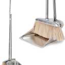 VOOWO Broom and Dustpan Set for Home, Stainless Steel Broom and Dustpan Set with Long Handle, Heavy Duty Dustpan Broom Set Standing Dust Pan Kitchen and Home Indoor Outdoor Broom