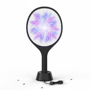Electric Fly Swatter Racket, 2 in 1 Mosquito Bug Zapper 4100V Handheld Mosquito Killer with 1800 mAh Rechargeable Battery, Purple Light and 3-Layer Safety Mesh for Indoor Outdoor
