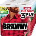 Brawny Tear-A-Square 3-Ply Paper Towels, 12 XL Family Rolls = 30 Regular Rolls, Strong, Absorbent, and Durable with 3 Sheet Sizes 
