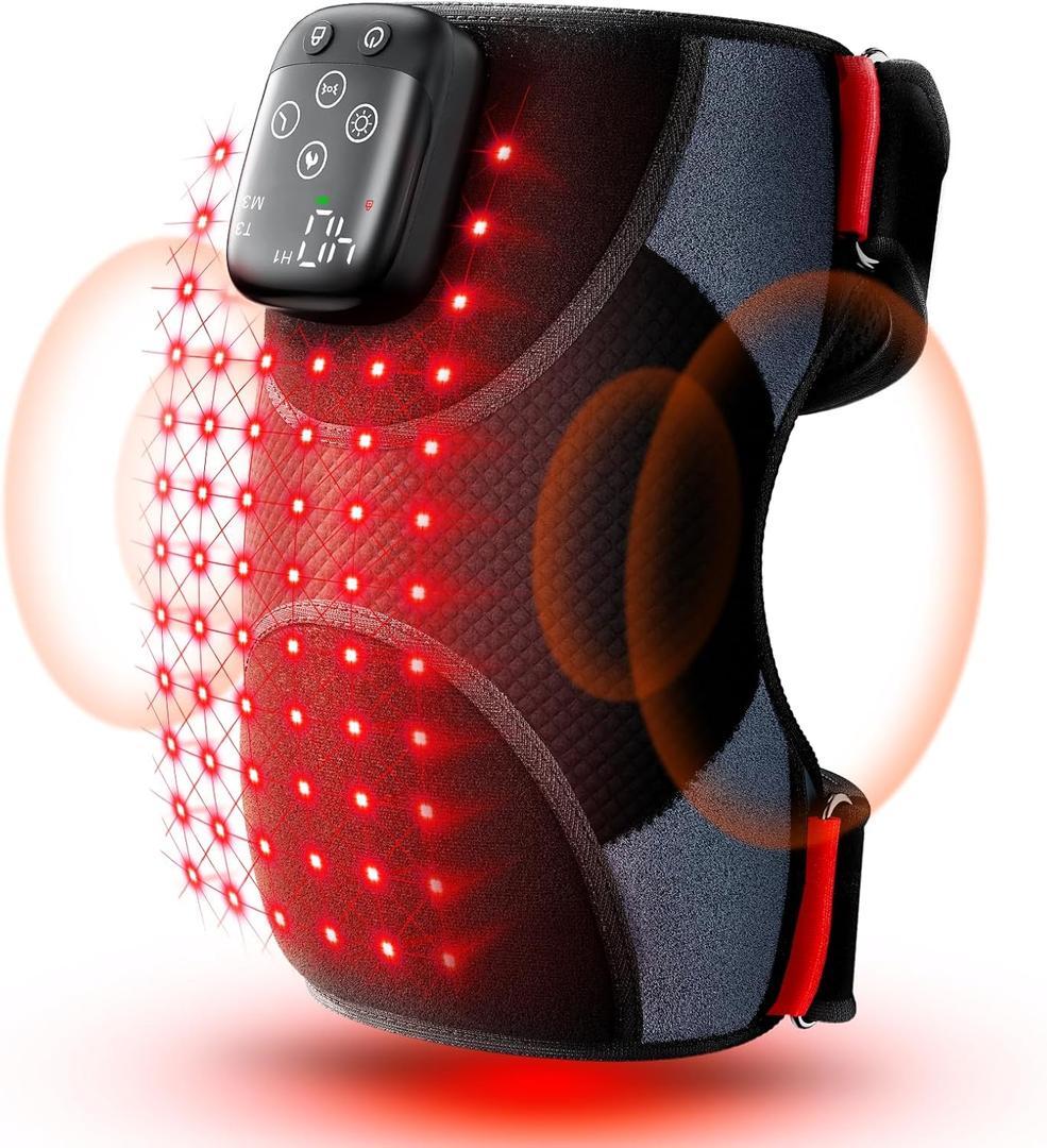 LTW Knee Massager with Heat and Red Light, Cordless Heated Knee Brace with 3 Heat/3 Vibration/5 Light Levels, 72 Red Lights with 660nm & 850nm, 5000mAh Massager for Knee Elbow Shoulder (1-Pack)