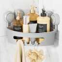 LEVERLOC Corner Shower Caddy Suction Cup, Shower Caddy Basket Powerful Suction Bathroom, Waterproof & Rustproof Organizer for Bathroom Storage, No-Drilling Removable (Grey)