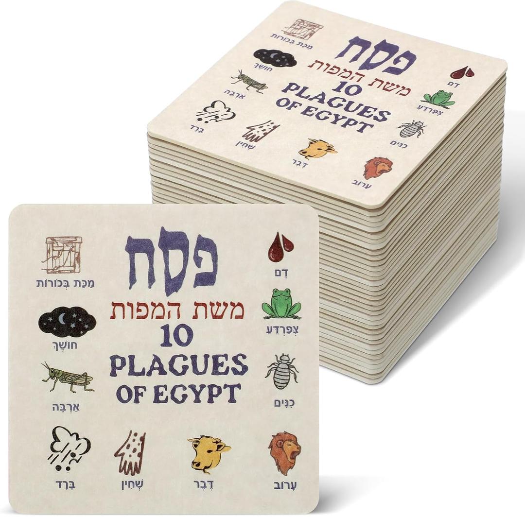 Willinglong 36 Sets Passover Drinks Coasters the Ten Plagues Coasters 4x4 Inch Paper Coaster Set for Seder Table Disposable Table Decor for Christian Gifts Passover Seder Decoration