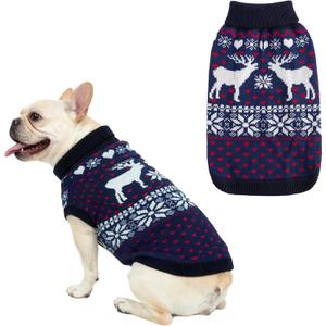 SCENEREAL Dog Sweater for Medium Size Dog Girls Boys, Turtleneck Pullover Winter Puppy Clothes, Christmas Outfits, Pet Sweatshirt Apparel Knitwear for Frenchie, Beagle, Boston Terrier M (M(Chest 22"-23"), Reindeer-Navy Blue)