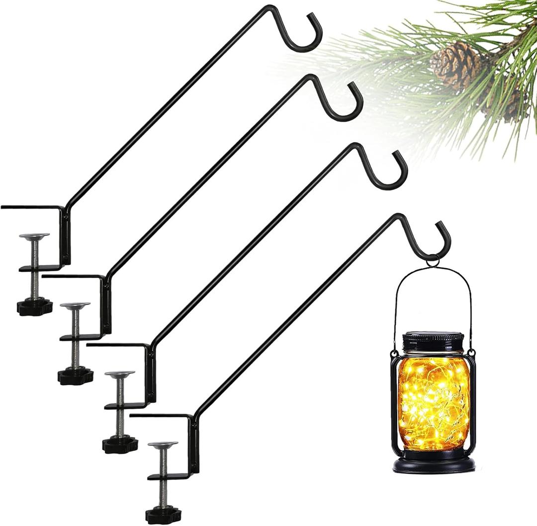 Short Deck Hook Bird Feeder Hanger Hook for Railing 13 Inch for Bird Feeders,Planters,Lanterns,Plants Flower Suet Baskets,Wind Chimes Holiday Decoration (4)Lanterns Not Included