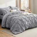 Bedsure California King Comforter Set Grey - Bed in a Bag Cal King Bedding Set 7 Pieces, GentleSoft Pintuck Bed Set Gift for Family, Pinch Pleat Grey Comforter with Sheets, Pillowcases & Shams