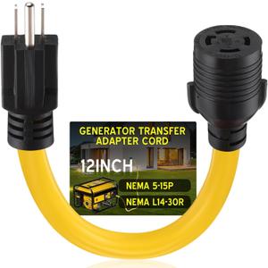 Generator Adapter Cord Compatible with Nema 5-15p to L14-30r, 15a 3prong Male to 30a 4prong Locking Female Generator Transfer Switch House Inlet Box Adapter, STW 10 Awg, Etl Listed