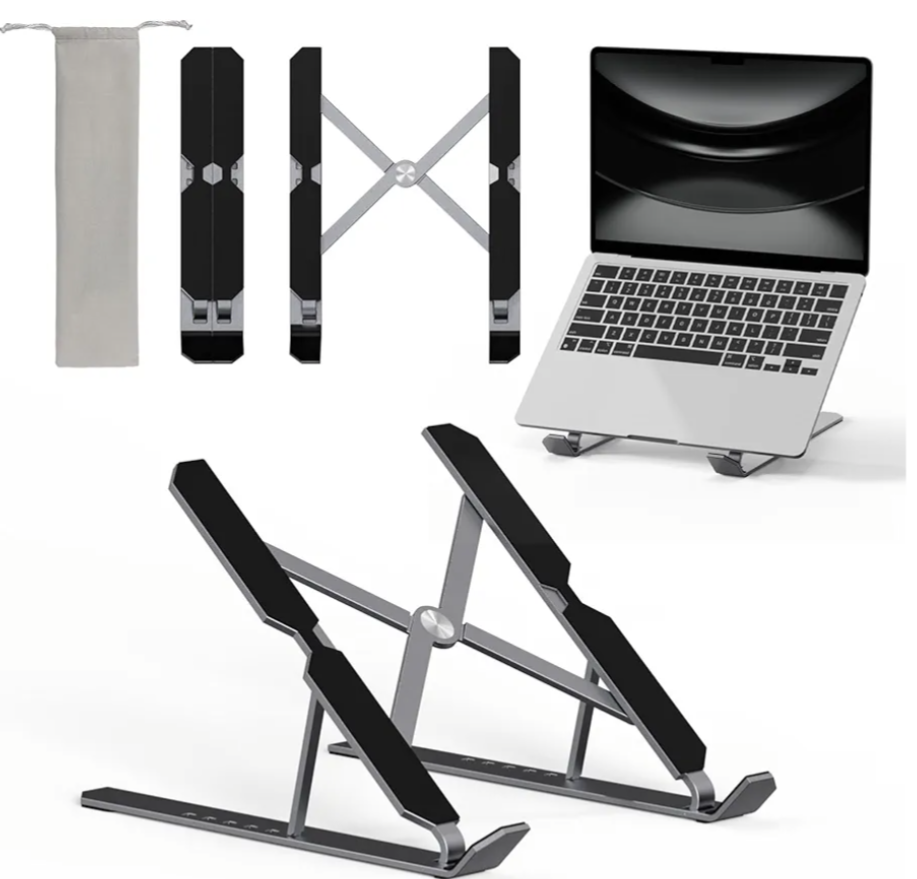Portable Laptop Stand, 6-Level Adjustable & Foldable Laptop Stand for Desk, Magnetic Storage with Non-Slip Pads, Ventilated Cooling Design, Includes Travel Carry Bag, Fits Laptops up to 16 Inch