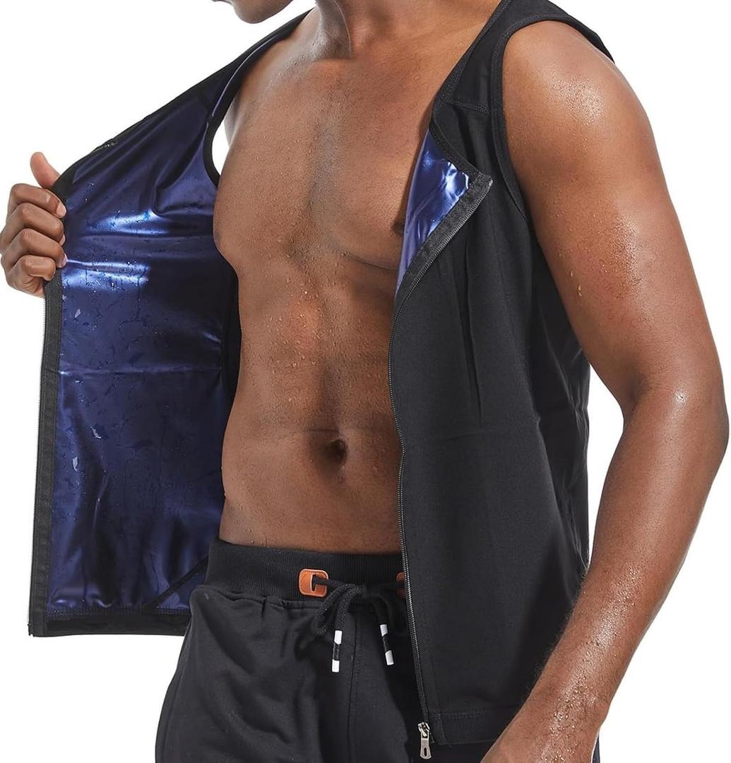 Sauna Sweat Suits Shirt Vest Waist Trainer for Men Compression Workout Shapewear Excersize Gym Clothes Working Out (2XL3XL, Black)