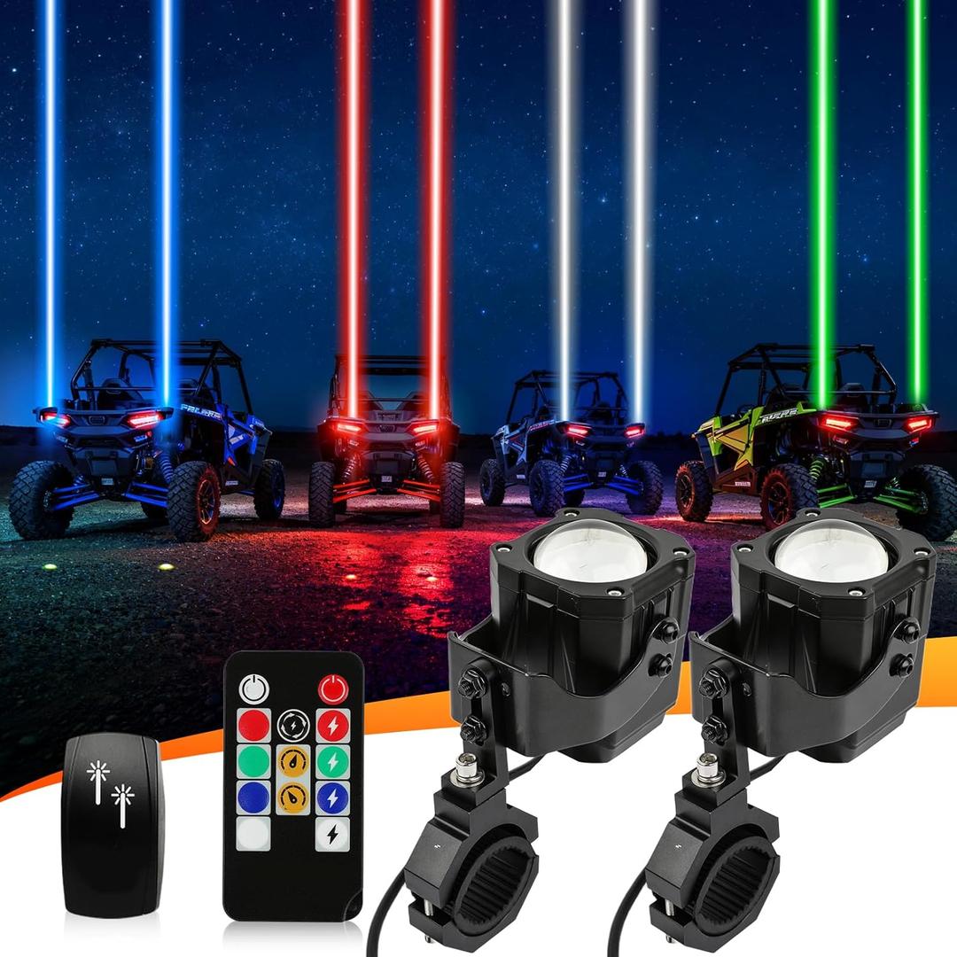 DREAMIZER 2pcs Whipless LED Whip Lights,PC Lens Spot Beam Pod w/ 1.5''-2'' Roll Bar Mounts,RGBW UTV Whip Light for Side by Side with Switch & Remote Compatible with Polaris RZR Can-Am Maverick X3