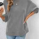 Dokotoo Oversized Crewneck Sweatshirt for Women Long Sleeve Soft Knit Tops Striped Contrast Tunic Shirts Fall Winter Clothes (Gray, M)