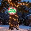 Merry Christmas Welcome Sign for Front Door with Light Strip Front Door Xmas Decoration 12.5UV-Printed PVC Foam Board Porch Sign for Christmas Decor Indoor Outdoor Home Wall(Santa Hat)