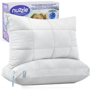Nuzzle Pillows Standard Size Set of 2 Adjustable Firm Pillows, Luxury Hotel Collection Bed Pillows  Best Adjust Height Soft Cooling Pillows for Back, Stomach and Side Sleepers (White)