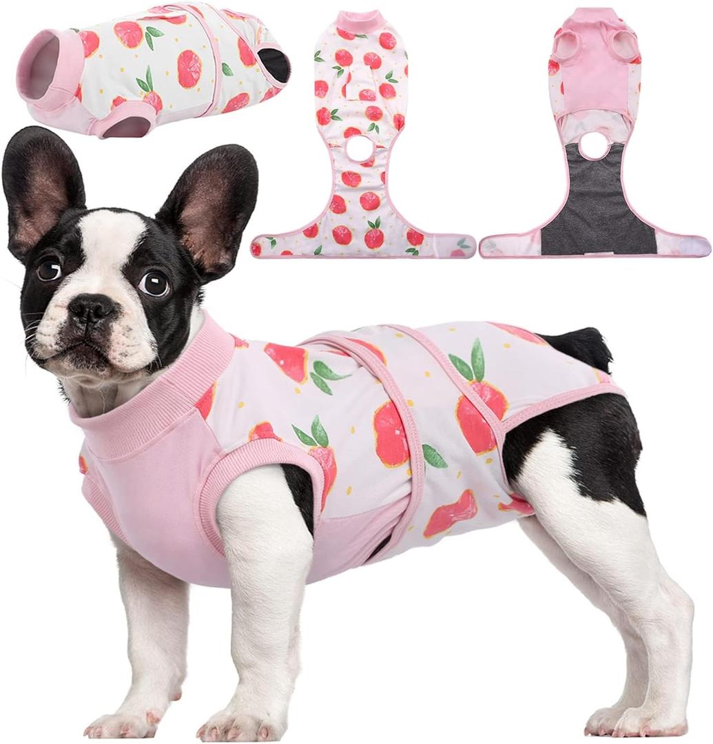 Kuoser Recovery Suit for Dogs Cats After Surgery, Professional Pet Recovery Shirt Dog Abdominal Wounds Bandages, Substitute E-Collar & Cone,Prevent Licking Dog Onesies Pet Surgery Recovery Suit (Small (Back:11.4-13.4'', Weight:7-15 LB), Pink)
