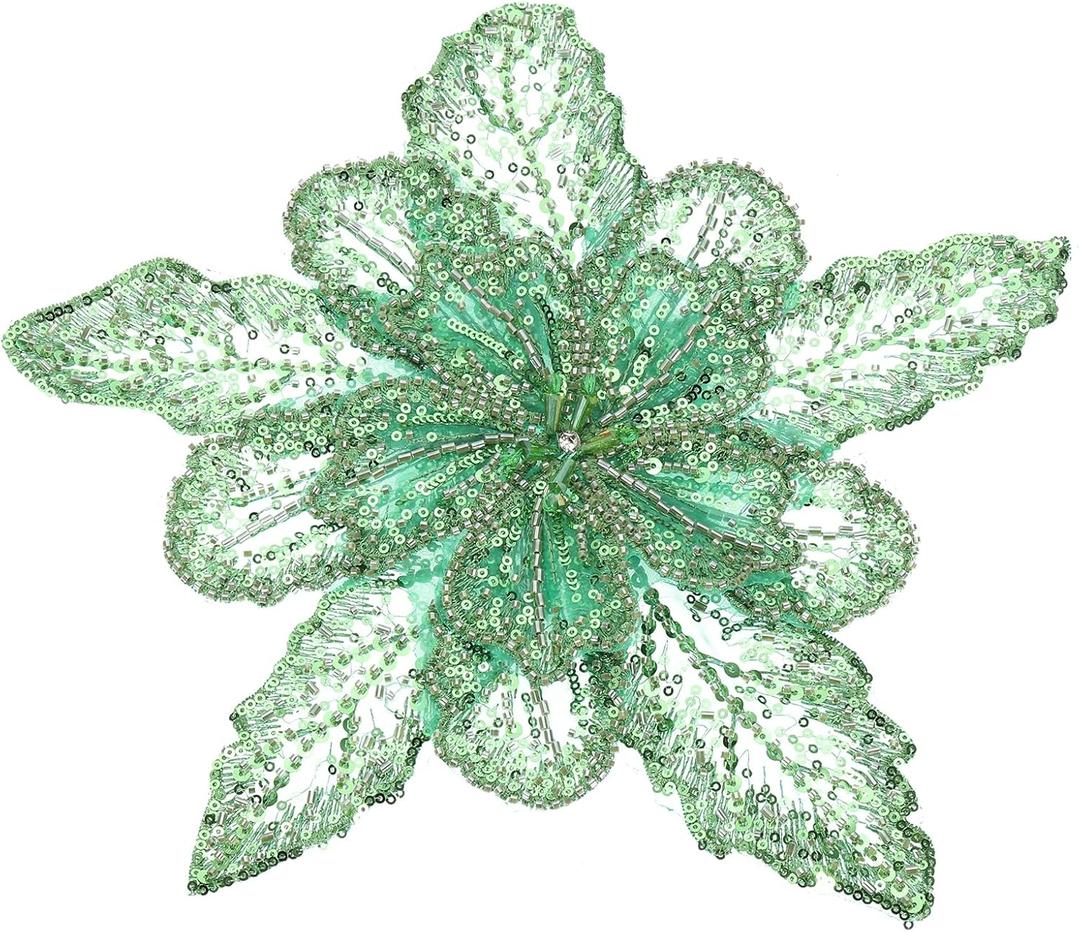 PATIKIL Handmade Rhinestones Applique, Flower Lace Patches with Sequin Beads Sew on Crystal Beaded Lace Applique for Wedding Dresses DIY Clothes Craft, Grass Green