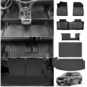 Full Set Floor Mats for Cadillac XT6 2020-2025 2026 7-Seater All Weather TPE Includes 1st 2nd 3rd Row Mats and Cargo Liner and Seat Back Protectors Black