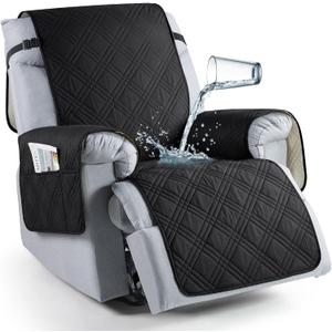 TAOCOCO 100% Waterproof Recliner Chair Cover, Non Slip Recliner Covers for Recliner Chair with Pocket, Washable Reclining Chair Cover Furniture Protector for Kids, Pets(23.6'', Black)