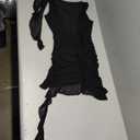 Women's Sheer Mesh Ruffle Deep V Neck Top Long Sleeve See Through Y2K Fashion Sexy Stylish Slim Elegant Top, M