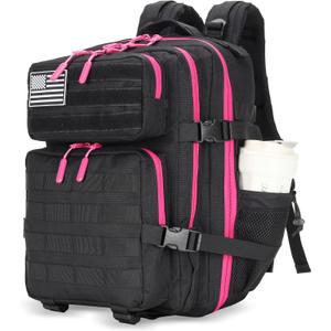 25L Tactical Military Backpack Small Travel Backpack for Men and Women Assault Pack Bug Out Bag Molle Daypack Gym Backpack with Bottle Holder (Black Neon Pink)