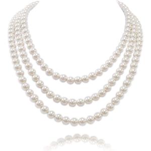 Kalse 3 Strands 4mm Simulated Pearl Choker Chunky Bib Necklace 17 18 19 inch
