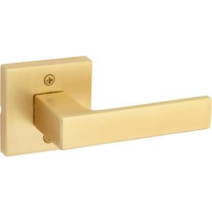 Kwikset Singapore Dummy Door Handle, Single Sided Lever for Closets, French Double Doors, and Pantry, Satin Brass Non-Turning Reversible Interior Push/Pull Lever, with Microban Protection (1 Pack)