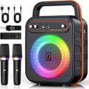 Karaoke Machine with 2 Wireless Microphones, Portable Bluetooth Speaker for Adults & Kids with RGB Light PA System Treble & Bass, Support TWS/USB/AUX/TF Card/REC, Supply for Home Party Outdoors (Matte Black)