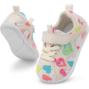 JIASUQI Toddler Shoes for Baby Girls Sneakers Barefoot Walking Shoes Running Tennis Shoes (9-9.5 Toddler, Beige Heart)