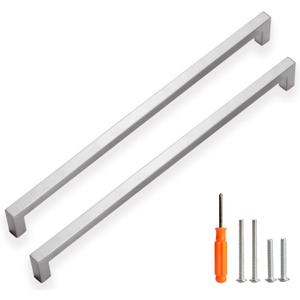 Cabinet Pulls Brushed Nickel Cabinet Handles Square Drawer Pulls, 5 Pack 13-4/5 Inch Stainless Steel Kitchen Door Cupboard Drawer Handles, Cabinet Hardware Handles, 352mm Hole Centers