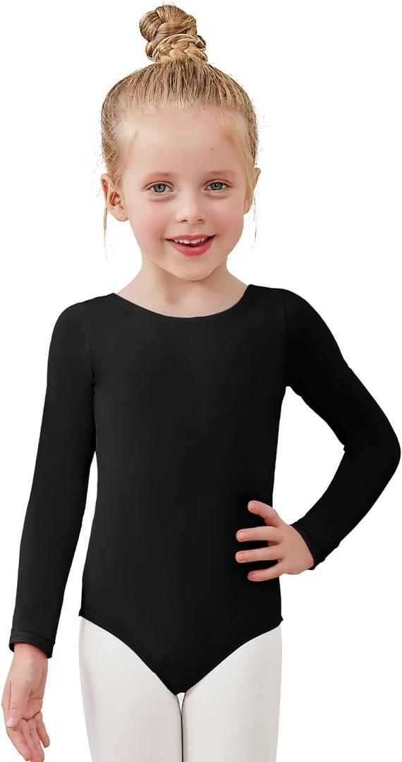 Century Star Leotard for Girls Long Sleeve -Ballet Dance Gymnastics Toddler Outfit Bodysuit Kids (2-4T, Black)