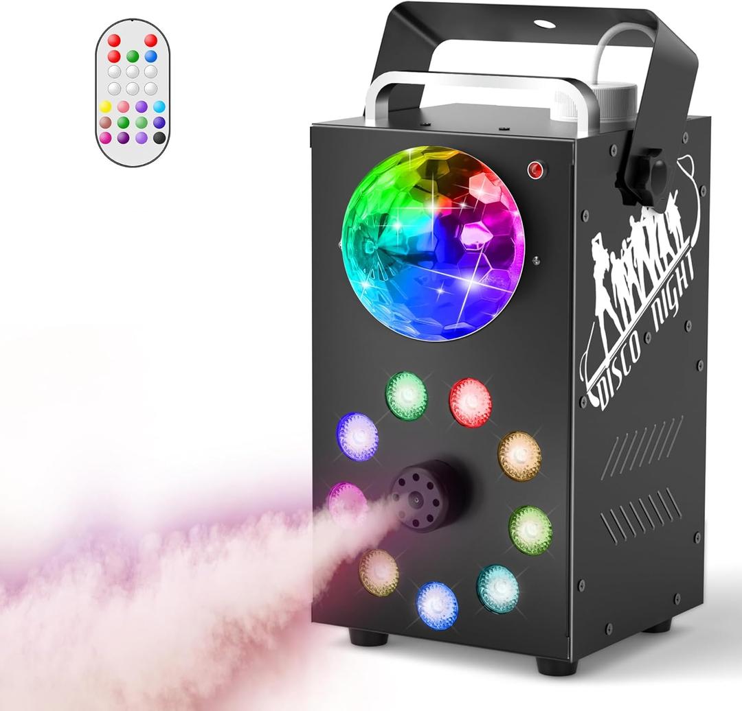 Fog Machine, HOLDLAMP 700W Smoke Machine with Disco Ball Lights 9 LED Colorful Light Effect, 3500 CFM Huge Fog with Wireless Remotes and Preheating Light, Perfect for Halloween Christmas Wedding Party
