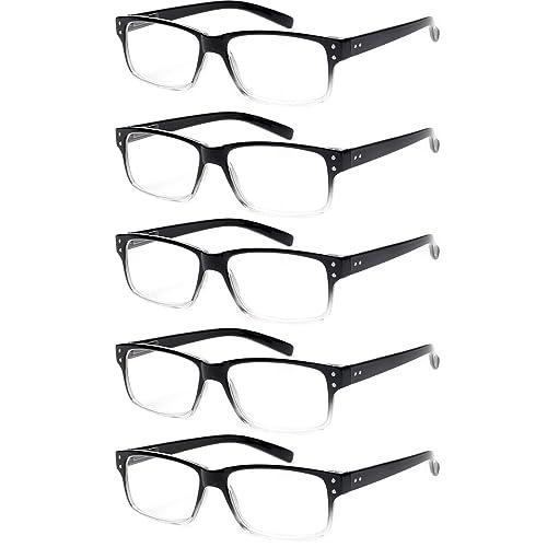 NORPERWIS Reading Glasses 5 Pairs Quality Readers Spring Hinge Glasses for Reading for Men and Women (5pcs - Black/Clear, 2.00)