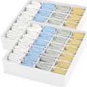 Joyoldelf Sock Organizer Drawer Organizer - 2 Packs Underwear Organizer, 48 Cells Collapsible Closet Organizers and Storage Sock Holders Organizers for Storing Socks, Ties, Belts  White, 2*24 cells