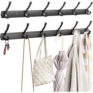 2PCS (21.3 x 3.9 x 2.5 Inch) Long Coat Rack Wall Mount, Coat Hanger Wall Mounted, Wall Hooks, Heavy Duty Wall Hooks for Hanging Entryway, Bedroom, Bathroom (Black)