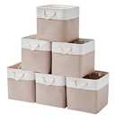 MidmmVick 12 x 12 Inch Cube Storage Bins,  Large Collapsible Fabric Storage Bin with Ropes, Foldable Storage Cubes for Home, Office,Closet, Clothes, Toys Organizer (White & Beige)
