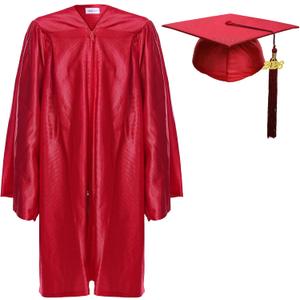 Newrara Unisex Shiny Kindergarten Graduation Gown Cap with Tassel (Red)