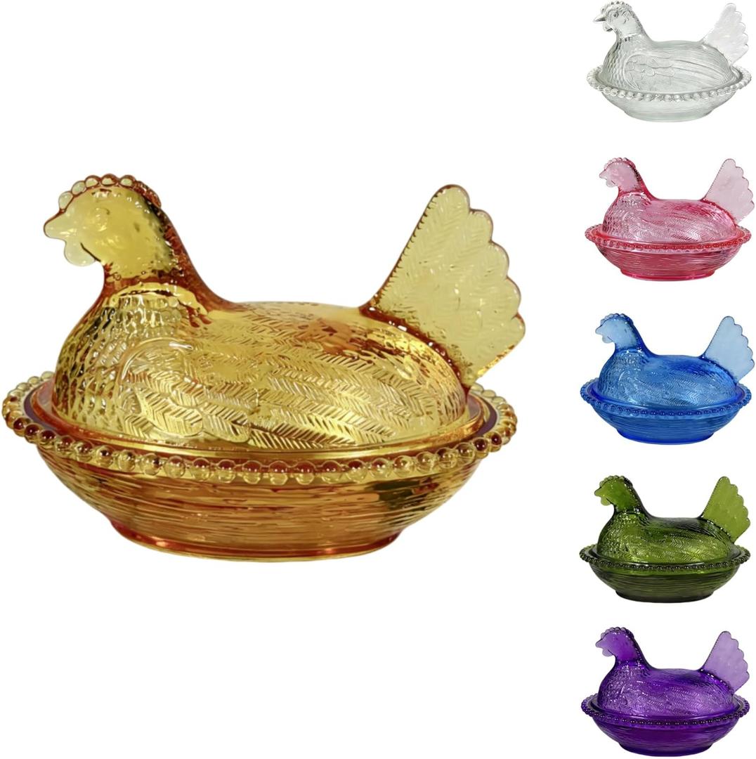 Chicken Shaped Crystal Candy Dish with Lid Snack Bowl for Nuts, Dessert & Candy Decorative Jar for Home Kitchen, Office Desk & Tabletop Decor (Gold)