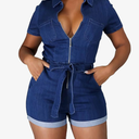 Sexyshine Women's Sexy Button Down Slim Fit Denim Long Jumpsuit Playsuit Lapel Full length Jeans Rompers Overalls, L