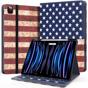 Zonefoker Case for New iPad Pro 12.9 inch 6th/5th/4th/3rd Generation 2022/2021/2020/2018, 12.9'' ipad Pro Leather Folio Protective Cover 6/5/4/3 Gen with Pencil Holder, Auto Wake/Sleep, Flag