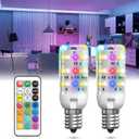 E12 Color Changing LED Light Bulb with Remote Control 2W E12 Chandelier Light Bulb Multicolor RGB/3000K/6000K/Dimmable Candelabra Base Color Light Bulbs 3Modes Memory Function-2Pack