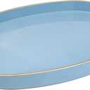 Spsyrine Blue Plastic Serving Tray for Ottoman, Coffee Table, Oval Decorative Tray for Entertaining, Outdoor, Living Room, Home Decor (15.5" x 10.6" x 1.4")