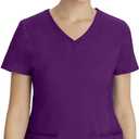 Healing Hands Women's Scrub Top V-Neck with 2 Pockets, 2-Way Stretch, and Yoga Knit Side Panels for Slim Fit- 2245 (Purple)