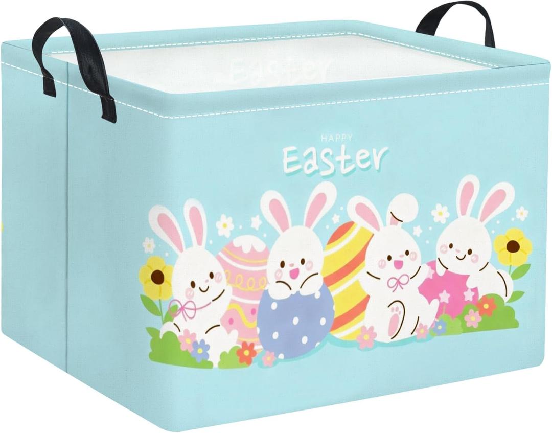 Rectangular Easter Basket Easter Basket for Kids Baby Storage Basket Cute Toy Storage Bin Organizer Shelf Book Basket Easter Room Decor(Cartoon Easter Basket) 15"L x 10"W x 9"H