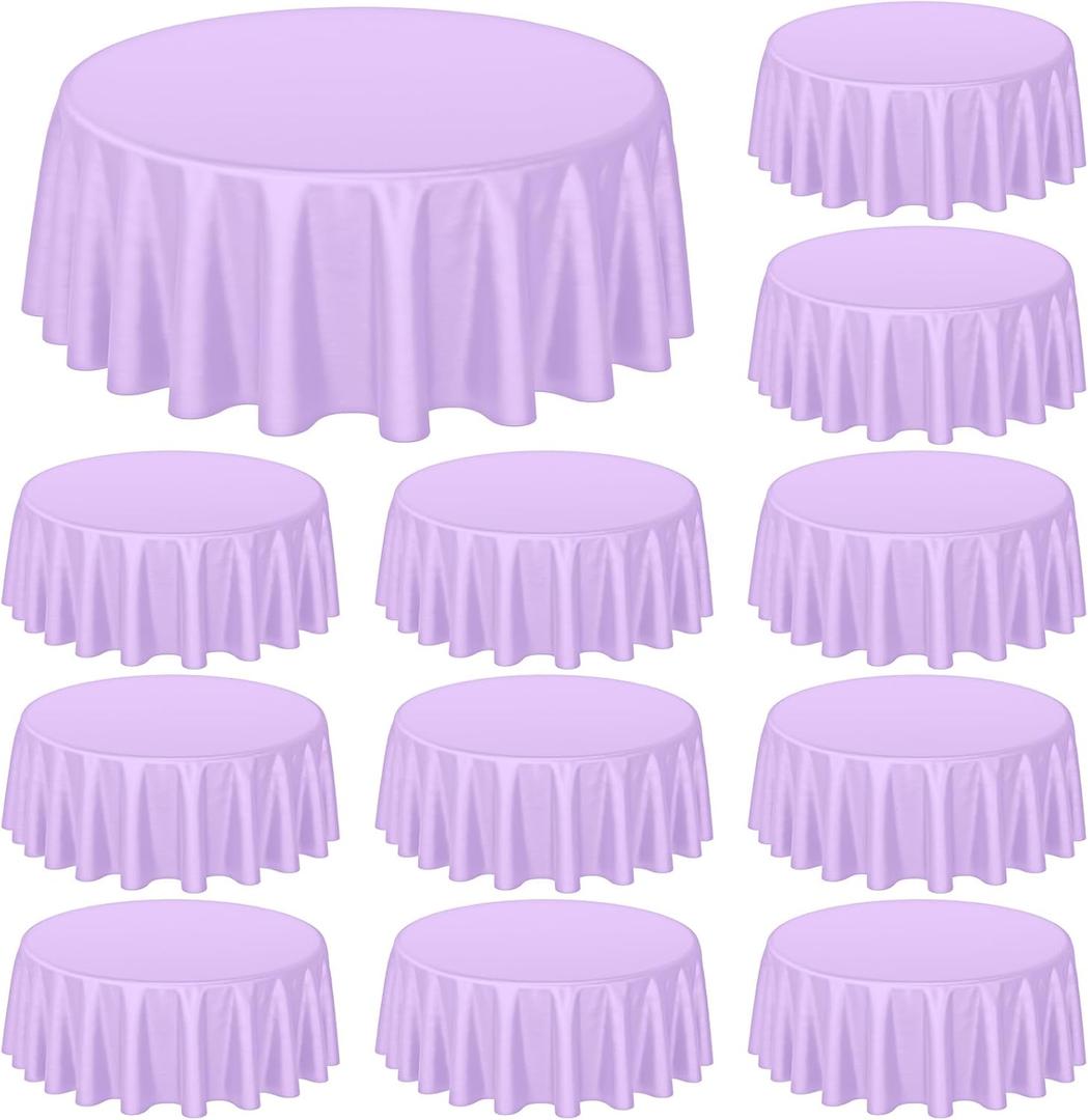 Buryeah 12 Pcs 84 Inch Lavender Purple Round Plastic Disposable Table Cloth Waterproof Tablecloth Circle Table Covers for Bridal Wedding Birthday Party Gender Reveal Baby Shower