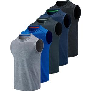 Liberty Imports Pack of 5 Men's Stretch Cool Dry Muscle Tank Tops Athletic Crewneck Sleeveless Workout Shirts (Heather Blue/ Navy/ Black/ Charcoal/ Light Gray, Small)