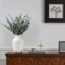 LOMANDA White Ceramic Vase with 2 Handles, Rustic Farmhouse Vase for Flower Christmas Pine Branches Table Shelf Decor Boho Decorative for Living Room Bedroom Kitchen Centerpiece Decorations, 8 inch