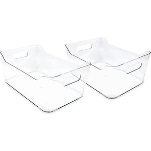 Isaac Jacobs 2-Pack Large Clear Storage Bins (13.5 x 10 x 6) w/ Handles, Plastic Box Set, Home, Office, Fridge, Freezer, Kitchen, Pantry Organization Container, BPA-Free/Food Safe (Large, 2 Pack)